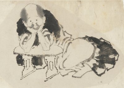 江戸時代の肘掛をつけた男（紙に墨） 作： Katsushika Hokusai