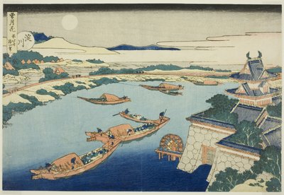 「雪月花」より 淀川（淀川）の月明かり 作： Katsushika Hokusai