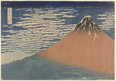 晴天の富士山（別名赤富士）、c.1830（木版画） 作： Katsushika Hokusai