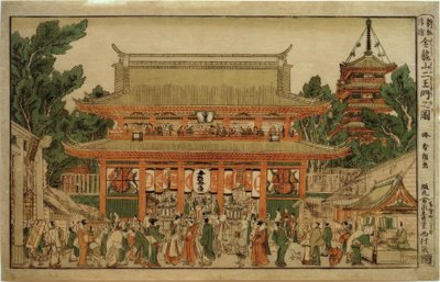 新たに公開された透視画像：金龍山寺の空の王の門 作： Katsushika Hokusai
