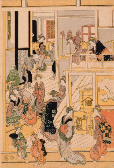 お茶屋おぎやで元旦。 c.1810（カラー木版印刷）（セットについては277796-277798を参照） 作： Katsushika Hokusai