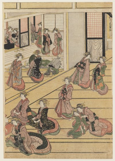 茶屋の正月 扇屋 1810年頃（カラー木版画）（セットは277795～277797参照 作： Katsushika Hokusai