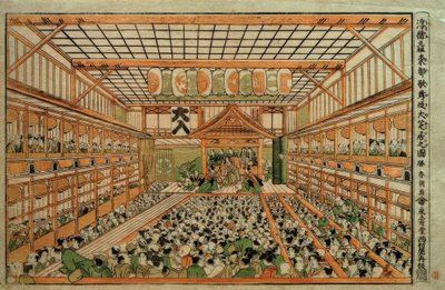 江戸時代の大歌舞伎劇場のオリジナル透視図 作： Katsushika Hokusai