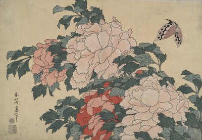 牡丹と蝶、無題の大きな花シリーズより 作： Katsushika Hokusai