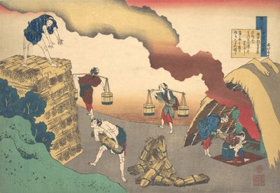 権中納言定家の詩、シリーズ百歌...、18世紀後半から19世紀初頭。 作： Katsushika Hokusai
