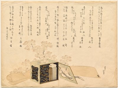漆の手提げと桜 作： Katsushika Hokusai