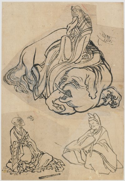 花魁江口普賢菩薩の下絵、江戸時代、c1806-1811. 作： Katsushika Hokusai