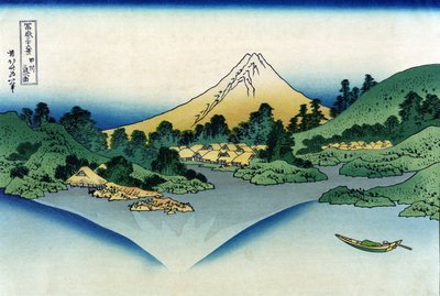 甲斐国三坂峠より河口湖に映る富士山（富嶽三十六景より）。葛飾北斎（1760-1849）の版画 作： Katsushika Hokusai