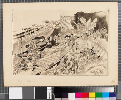 日韓戦の情景 18世紀末～19世紀前半 紙本墨画 作： Katsushika Hokusai
