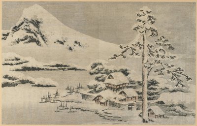 雪に覆われたシーサイド・ビレッジ 作： Katsushika Hokusai