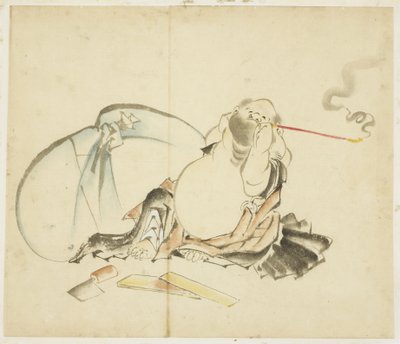 布袋を吸う、ca。 1815-1849（紙にインクと色） 作： Katsushika Hokusai