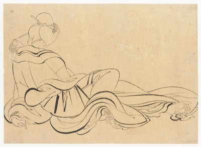 座って頭を掻いている女性、18 世紀後半から 19 世紀初頭。 作： Katsushika Hokusai
