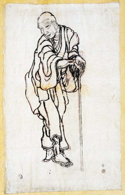 老人としての自画像、1840-49年頃（紙にペンとインク 作： Katsushika Hokusai
