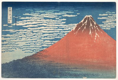 『南風晴海』（『赤富士』とも呼ばれる）、『富士山三十六景』シリーズより 作： Katsushika Hokusai