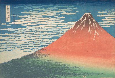 南風、晴天 外風開成、赤富士とも呼ばれるシリーズ Thirt... から。 1830-32。 作： Katsushika Hokusai