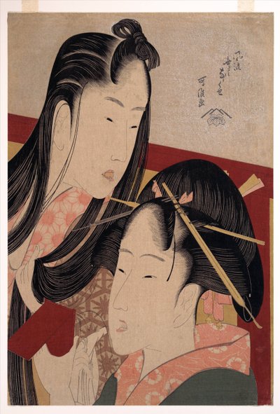 七つの流行と無用の習慣」シリーズの「地桜の鳴き声」 - 葛飾北斎（1760-1849） - 1798年頃 - カラー木版 - 36,4x24,8 - 個人蔵 作： Katsushika Hokusai