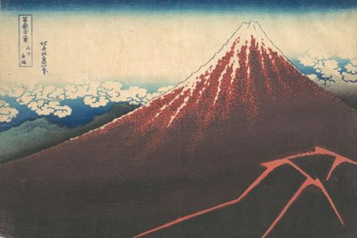 富士山の下の嵐 散華の白巴 連載「三十六景」より 1830-32。 作： Katsushika Hokusai