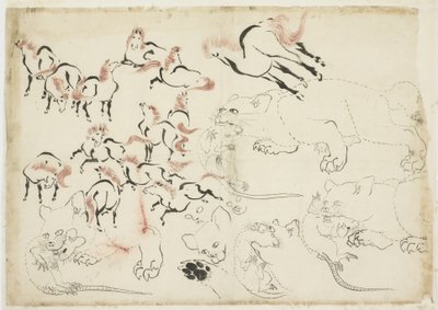 馬、猫、ネズミの研究（「北斎漫画」より）、1815〜1849年頃（紙にインクと色） 作： Katsushika Hokusai