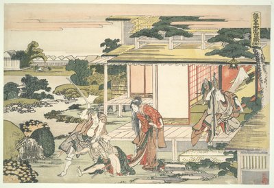The Loyal League of Four-7 R?nin (Ch?shingura), Act VII: Tea house Scene. イッチ・イリキ・ヘイエモンがスパイ・クデーを引きずり出す？ 作： Katsushika Hokusai