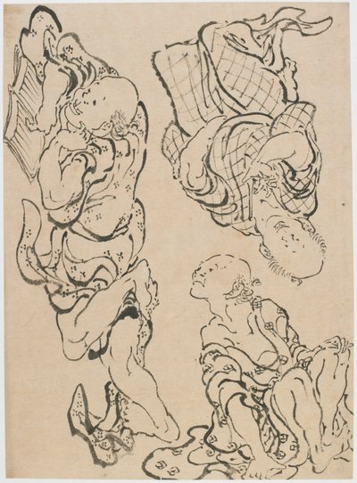 18 世紀後半から 19 世紀初頭の 3 体の人物。 作： Katsushika Hokusai