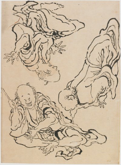 身振りをする 3 人の男性、18 世紀後半から 19 世紀初頭。 作： Katsushika Hokusai