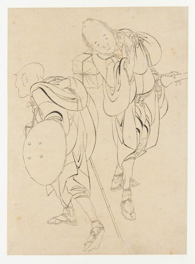18世紀後半から19世紀初頭の旅行者。 作： Katsushika Hokusai