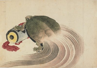 巻物の上で休む亀、18世紀後半から19世紀初頭。 作： Katsushika Hokusai