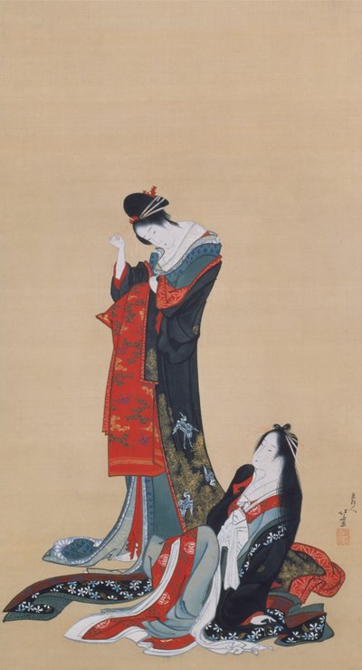 2人の娼婦、江戸時代、1805年頃（シルクにインクと色） 作： Katsushika Hokusai