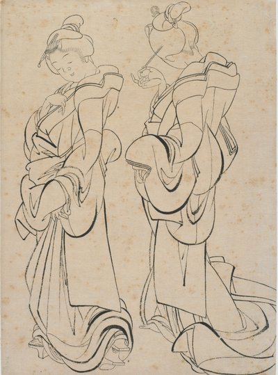 18世紀後半から19世紀初頭の2人の女性。 作： Katsushika Hokusai