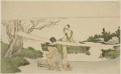 布を伸ばす女性2人 作： Katsushika Hokusai