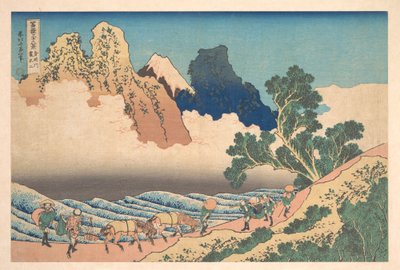 『富嶽三十六景』シリーズより、「身延川から見た富士の裏側（身延川裏富士）」 作： Katsushika Hokusai