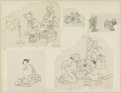 さまざまな状況にある人々の 5 つの表現 作： Katsushika Hokusai