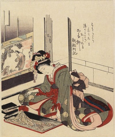 盆栽を編む女、1820年から1834年 作： Katsushika Hokusai