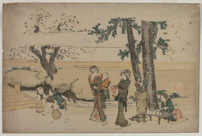 王子近くの道端の店を通り過ぎる女性 作： Katsushika Hokusai
