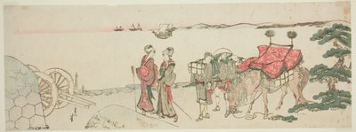 棚川の浜辺の女たちとアテンダントたち 作： Katsushika Hokusai