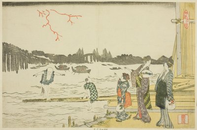 花火を見る女性と子供 作： Katsushika Hokusai