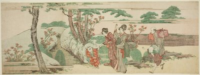 ピクニックに出かける女性と子供たち 作： Katsushika Hokusai