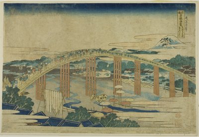 東海道岡崎矢作橋（東海道岡崎矢作橋）「諸国名橋奇観」シリーズより 作： Katsushika Hokusai