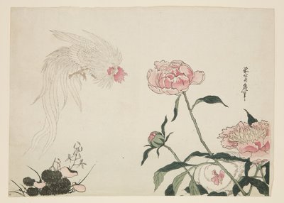 花の中のロングテール・ルース（カラー木版画 作： Katsushika II (fl.1820 50) Taito
