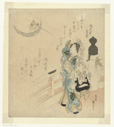 月を見ている橋の上の女性 作： Katsushika Taito II