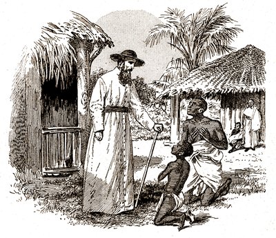 子供と父親の改宗を実践するアフリカのカトリック宣教師、1900年頃（彫刻） 作： Alec Hunter