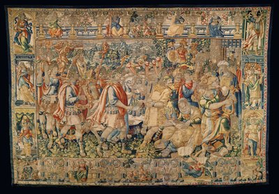 タペストリーの教区博物館 (Pastrana Parish Museum of Tapestry)。 フランダースのタペストリー。 シャルルマーニュ、カルマニアへの凱旋門 (アレキサンダー大王、カルマニアへの凱旋門)。 作： Alec Hunter