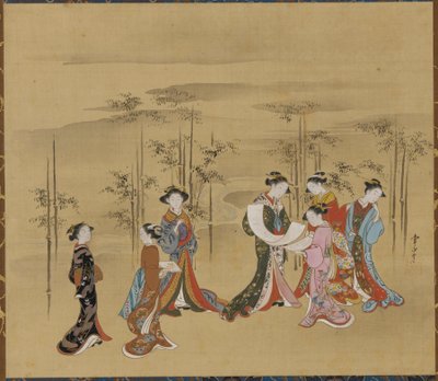 竹林の中の7人の若い女性たち（18世紀 作： Kawamata Tsunemasa