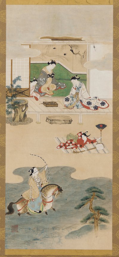 那須与一の物語のパロディ、江戸時代（1615～1868）。 作： Kawamata Tsuneyuki