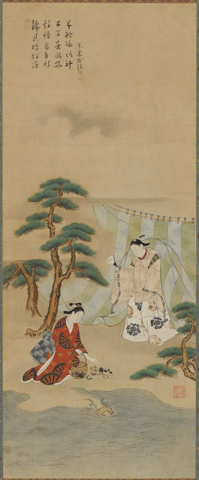 海辺の若い男と若い女 江戸時代（1615-1868）。 作： Kawamata Tsuneyuki