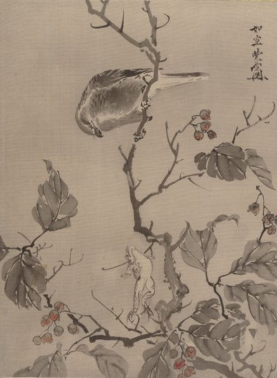 鳥とカエル、ca。 1887。 作： Kawanabe Kyosai