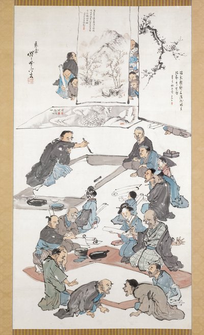 書道と絵画の会（紙にインクとカラー） 作： Kawanabe Kyosai