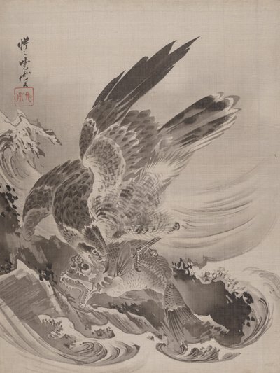 イーグル攻撃魚、ca。 1887。 作： Kawanabe Kyosai