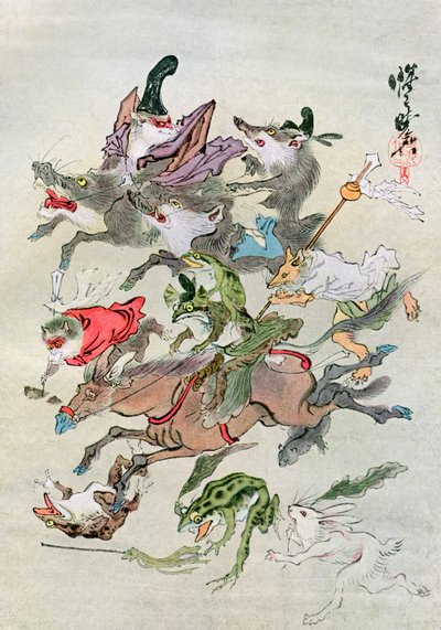 動物の狩猟、1898年。 作： Kawanabe Kyosai