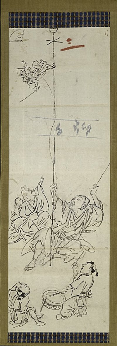 モンキー・トレーナー、6つのスケッチのうちの1つ 作： Kawanabe Kyosai